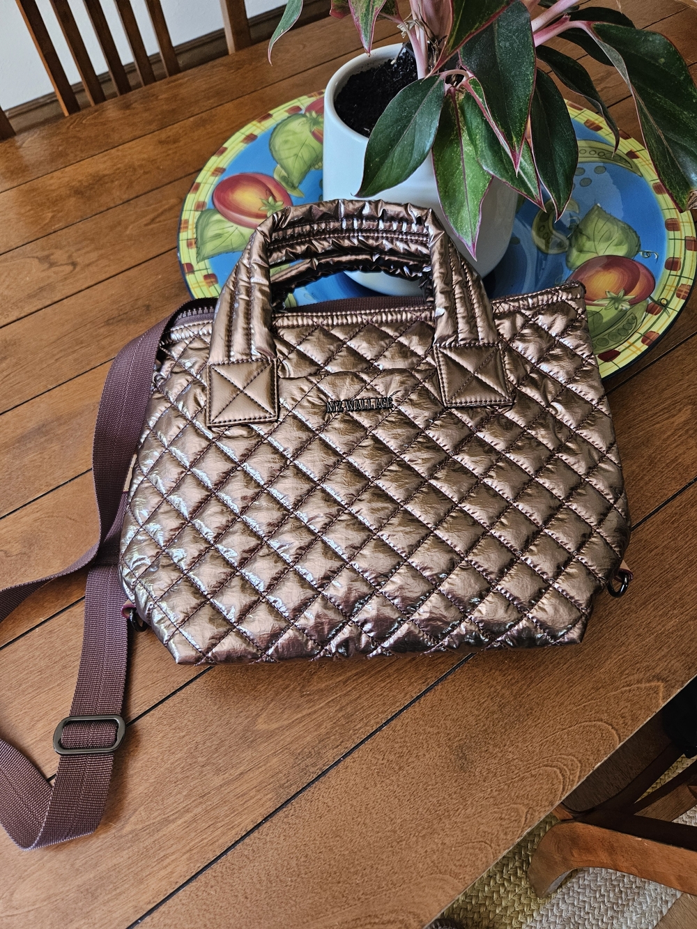 MZ Wallace Small Sutton Deluxe Copper Metalluc Lacquer Crossbody Tote
